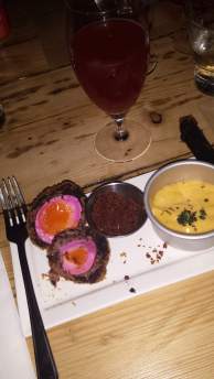 Flavour explosion: Beetroot-pickled Scotch egg paired with Blackberry Gose